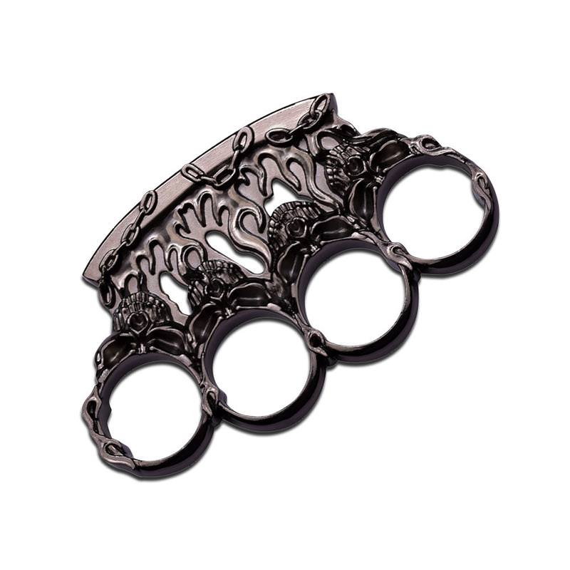 Gunmetal Flame Skull Brass Knuckle Paperweight