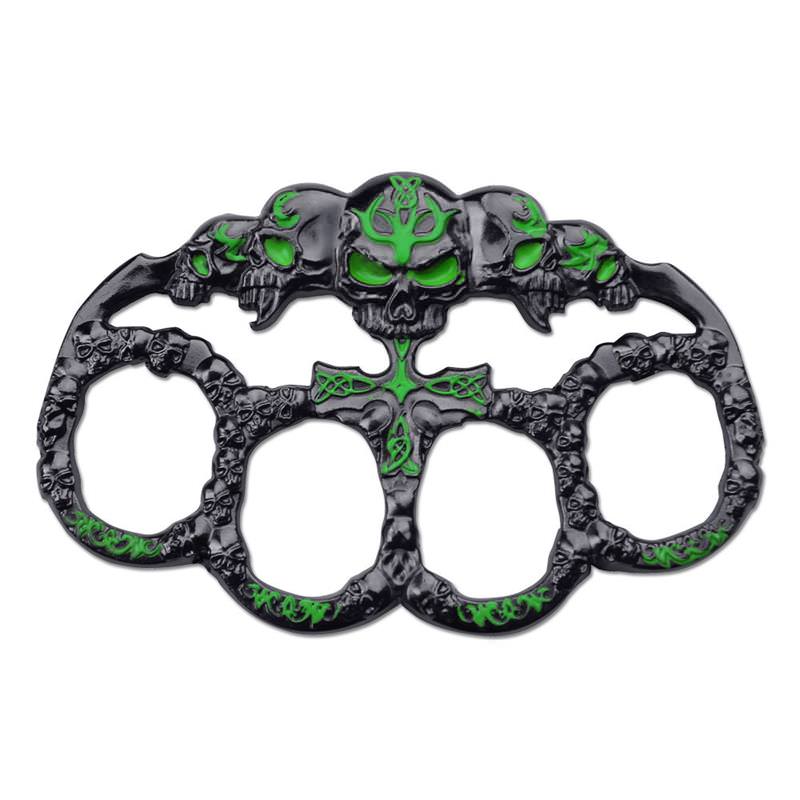 Skull Green Dark Silver Paperweight Goth Punk Biker Knuckle Duster