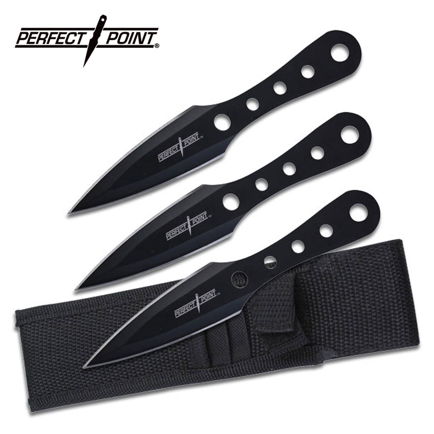 3pc Black Light Stainless Steel Throwing Knives Set 6" Overall