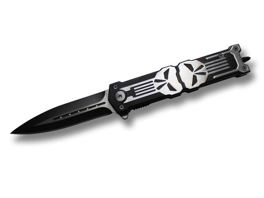" Punisher " Jumbo 6 Inches Closed Black Stiletto Style Spring Assist Knife