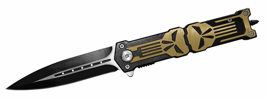 " Punisher " Stiletto Style Spring Assist Knife - Olive Handle