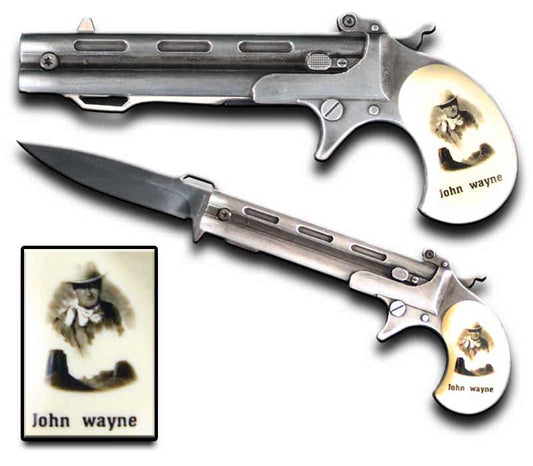10 Inches John Wayne Gun Style Assisted Open Knife And Display Box