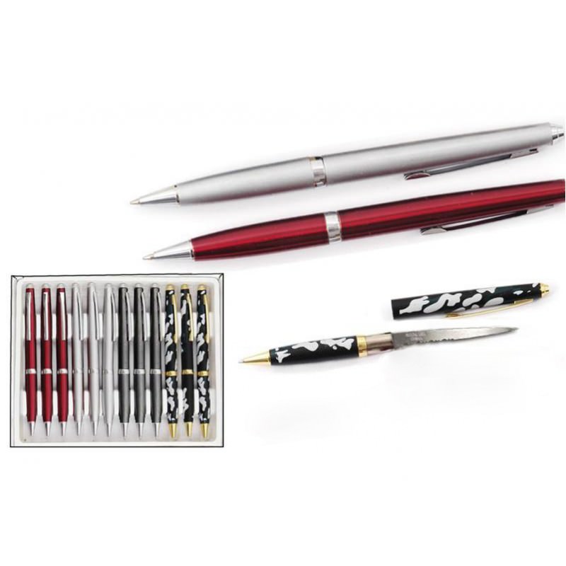 One Dozen Assorted Color Letter Opener Pen With Hidden Knife Set