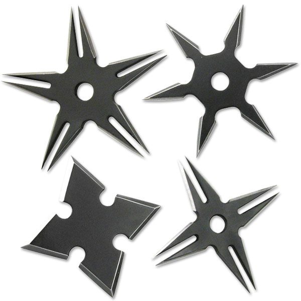 Four Pack Ninja Throwing Star Set Black Manga Shuriken Knife