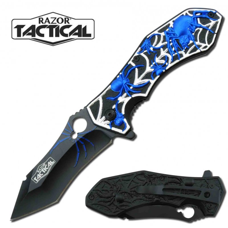7.75" Fantasy Spider Spring Assisted Opening Knife Blue