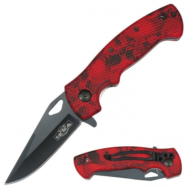Red Skull Tactical Spring Assisted Knife With Textured Grip Handle