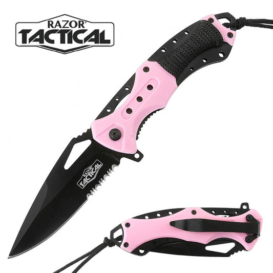 Spring Assist - 'Legal Auto Knife' - Military Fighter - Pink