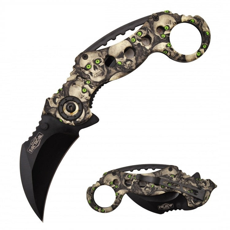 Spring Assist - 'Legal Automatic' Knife - Skull Camo Karambit Tactical
