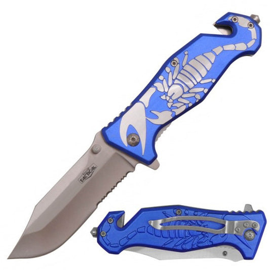 Scorpion Tactical Rescue Spring Assist Folding Knife - Blue