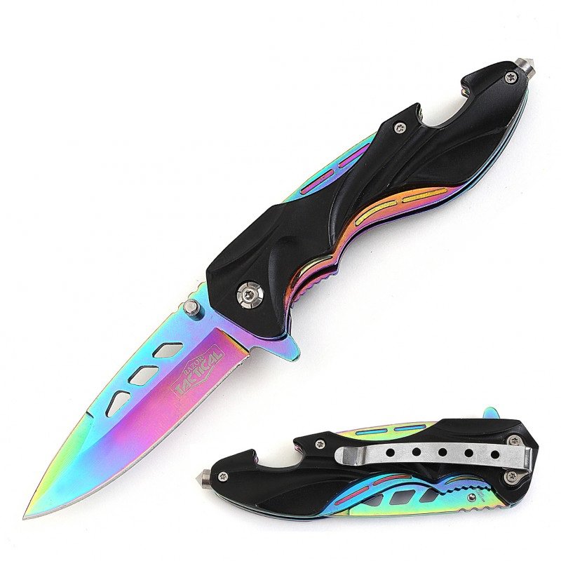 8" Titanium Spring Assisted Tactical Folding Knife Bottle Opener