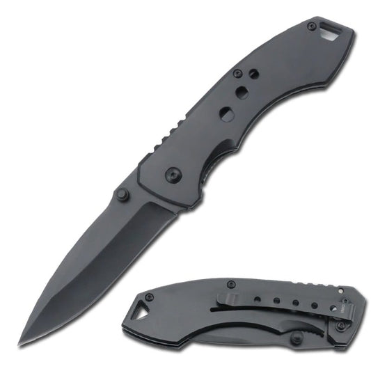 Black Titanium Spring Assisted Open Tactical Folding Pocket Knife