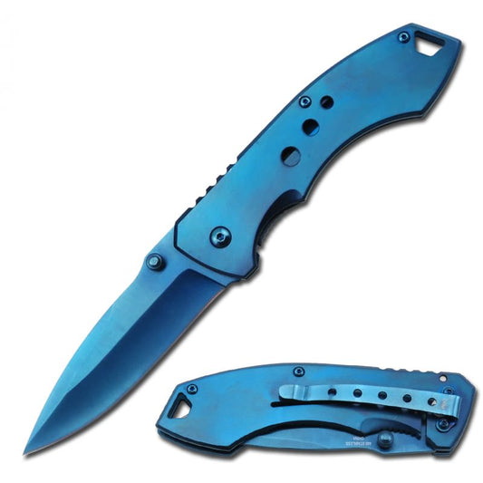 Blue Titanium Spring Assisted Open Tactical Folding Pocket Knife