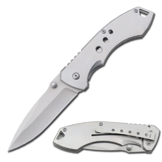 Silver Titanium Spring Assisted Open Tactical Folding Pocket Knife