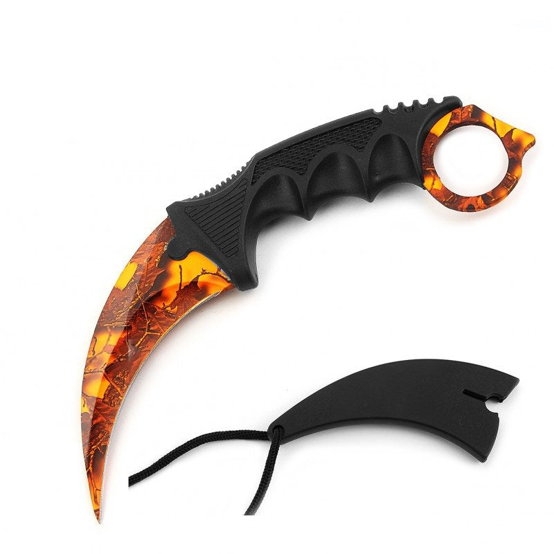 Orange Camo Tactical Combat Karambit Neck Knife Survival Hunting Fixed Blade