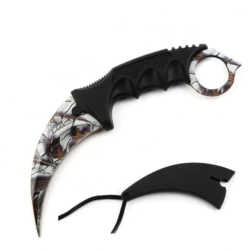 Tactical Combat Karambit Neck Knife Survival Hunting Fixed Blade Camo