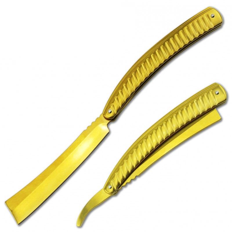 Golden Finish Straight Blade Barber Razor Folding Pocket Knife Shaving Cutlery