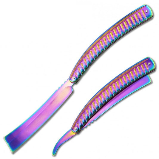 Rainbow Finish Straight Blade Barber Razor Folding Pocket Knife Shaving Cutlery