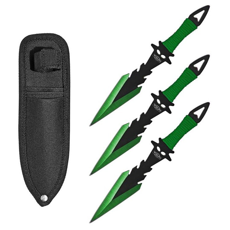 7.5 Inch Dagger Point Devils Night 3 PC Throwing Knives Set - Green