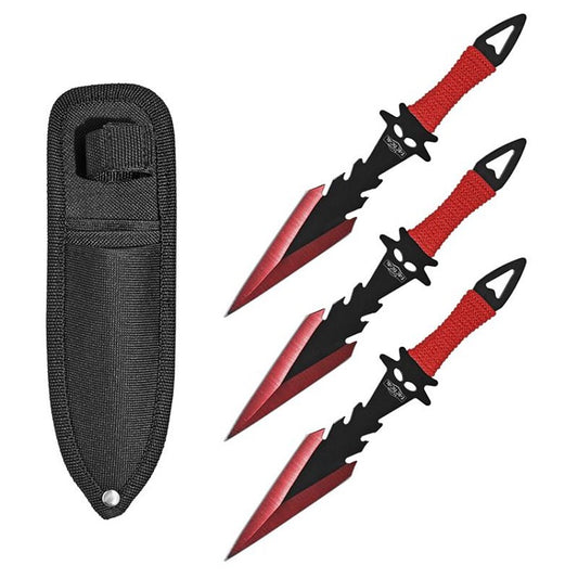7.5 Inch Dagger Point Devils Night 3 PC Throwing Knives Set - Red