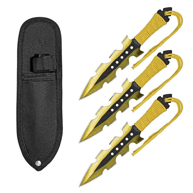 7.5 Inch Jagged Dagger Point 3 PC Throwing Knives Set Yellow