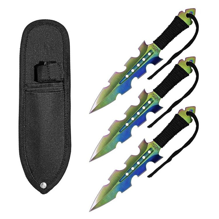 7.5 Inch Jagged Dagger Point 3 PC Throwing Knives Set Titanium