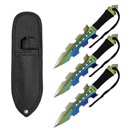 7.5 Inch Jagged Dagger Point 3 PC Throwing Knives Set Titanium