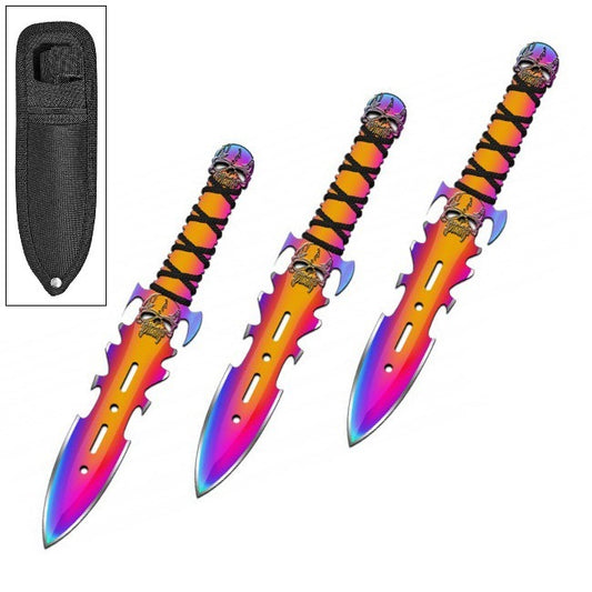 3PC 7.5" Titanium Demon Ninja Tactical Combat Throwing Knife Set With Sheath