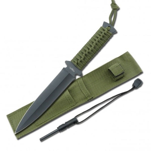 Outdoor Survival Full Tang Fire Starter Double Bladed Camping Knife Black