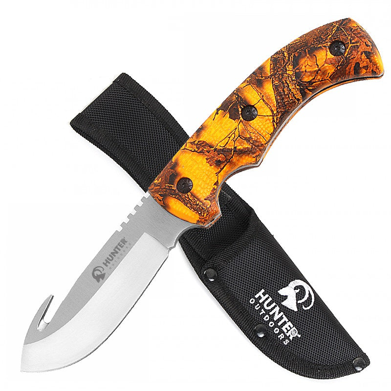 9" Hunting Survival Skinning Gut Hook Fixed Blade Knife Fall Camo
