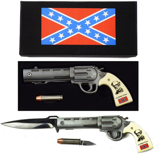 Robert E. Lee Pistol Spring Assisted Gun Knife with Bullet Folding Knife Set