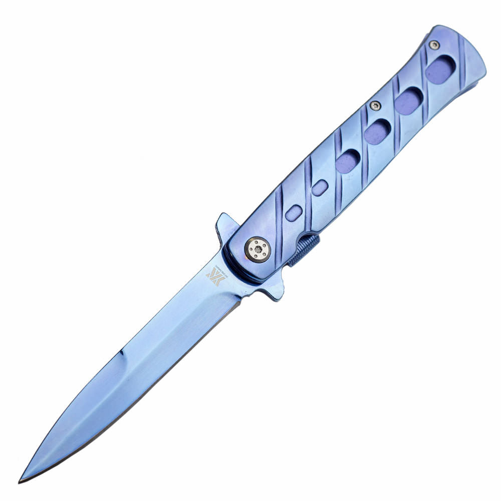 DZS Spring Assisted STILETTO God Father Style Pocket Knife with Clip Blue