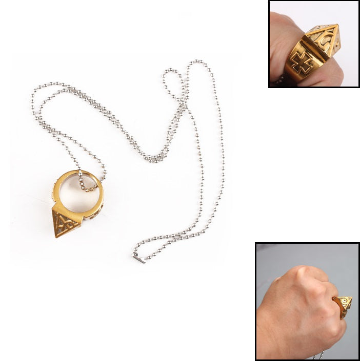 Self Defense Golden Steel Ring With Necklace Emergency Rescue Tool Survival