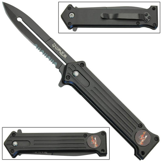 All Black Serrated Joker Spring Assist 'Legal Automatic' Knife