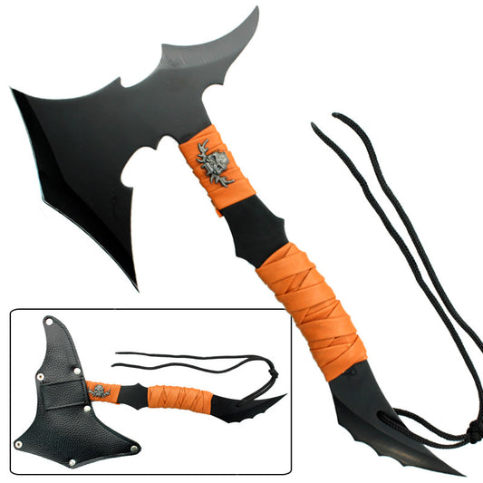 13 Inch Overall Zombie Hunter Flaming Skull Head Axe