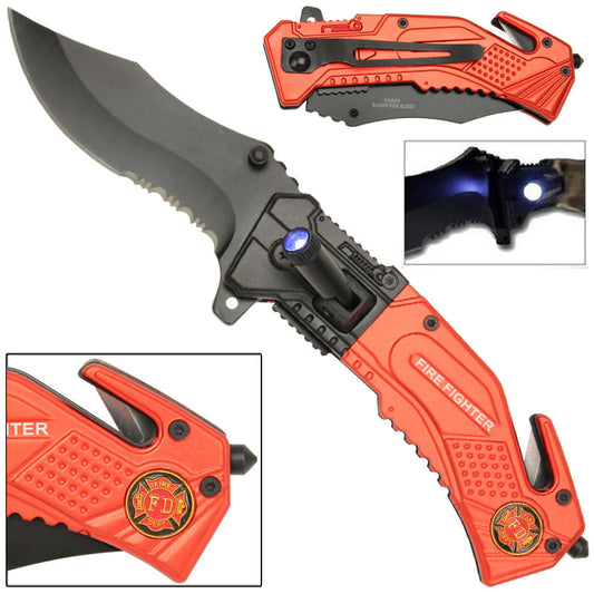 Spring Assist LED Tactical Fire Fighter Rescue Assisted Knife