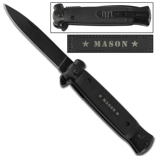 Stiletto Style Spring Assisted Knife Masonic