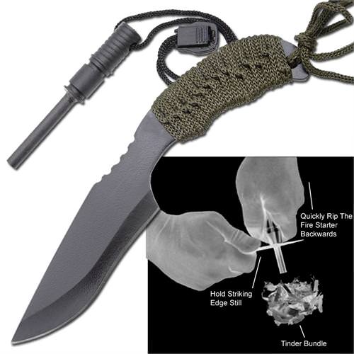 Survival Outdoor Full Tang Knife Fire Starter Kit