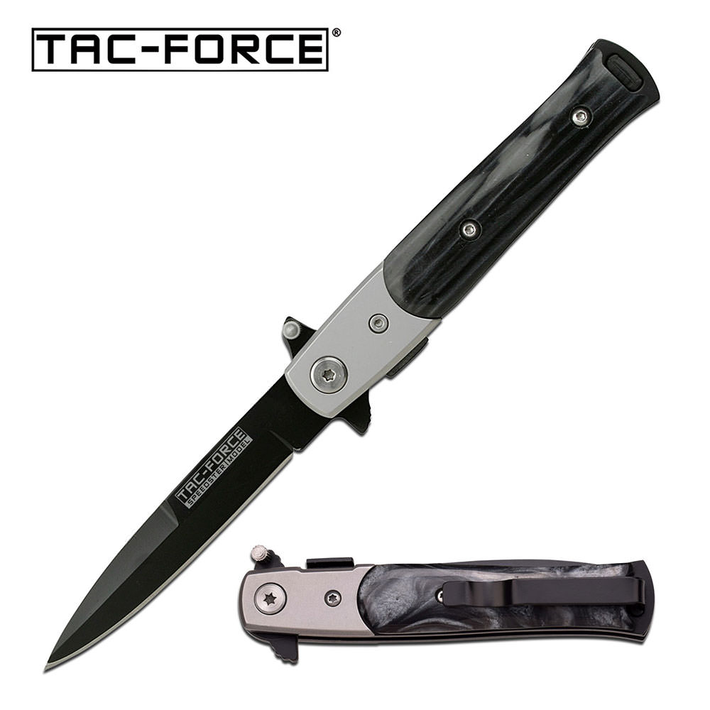3" Blade Black Pearl Handle Stiletto Spring Assisted Folding Pocket Knife