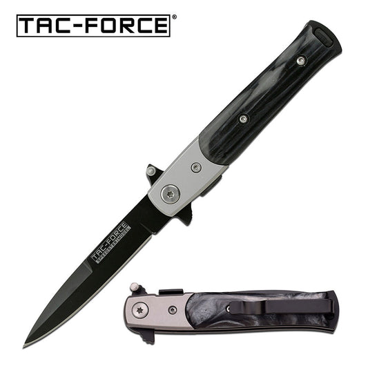 3" Blade Black Pearl Handle Stiletto Spring Assisted Folding Pocket Knife