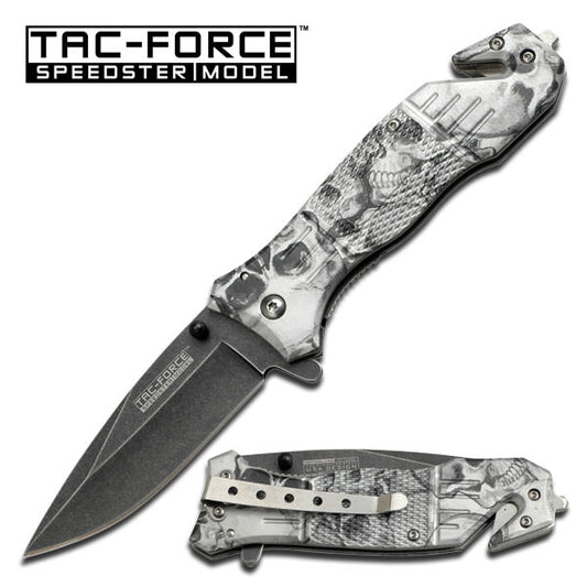 Spring Assist Knife - Rescue Window Breaker - White Skull Camo