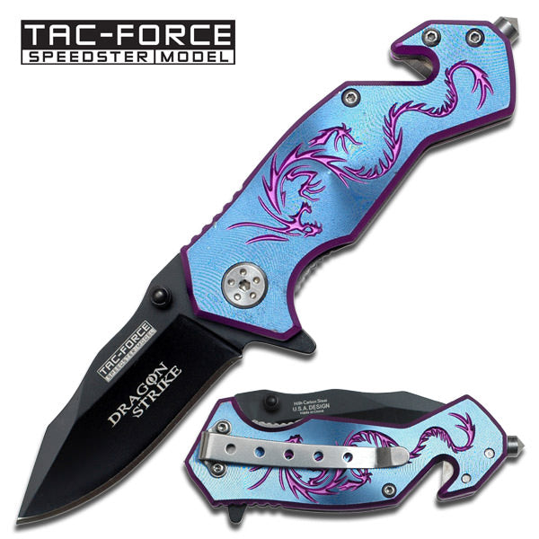 Dragon Blue Small Outdoor Hunting Rescue Spring Assist Pocket Knife