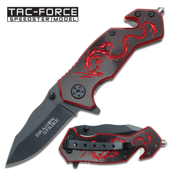 3.5" Closed Dragon Red Small Outdoor Hunting Rescue Pocket Knife