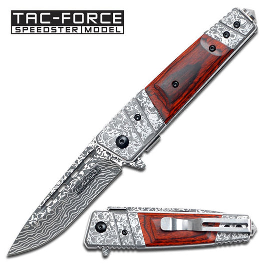 8" Damascus Etching Spring Assisted Folding Pocket Knife