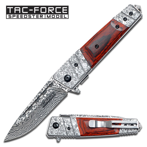 8" Damascus Etching Spring Assisted Folding Pocket Knife