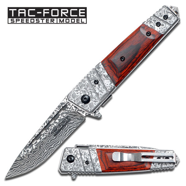 8" Damascus Etching Spring Assisted Folding Pocket Knife