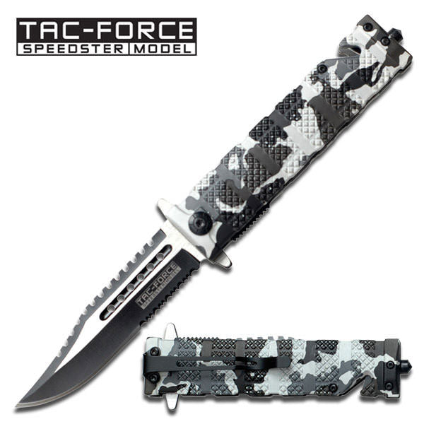 Spring Assist - 'Legal Auto Knife' - Snow Camo Tactical Rescue Fighter