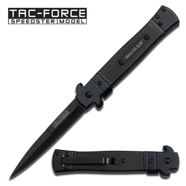 Italian Stiletto Style Spring Assisted Knife - All Black