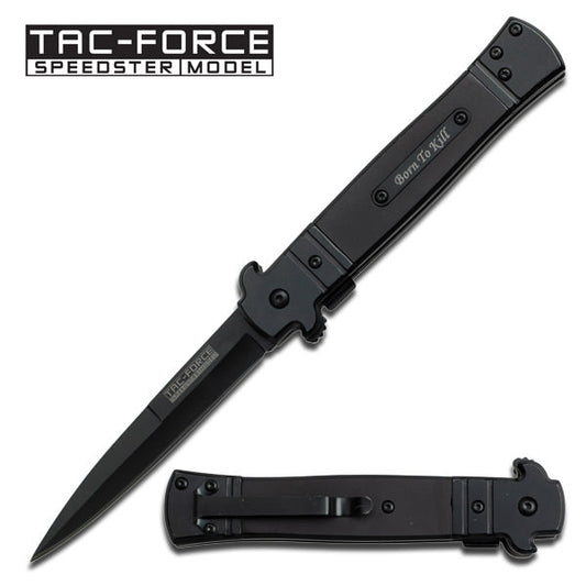 Italian Stiletto Style Spring Assisted Knife - All Black