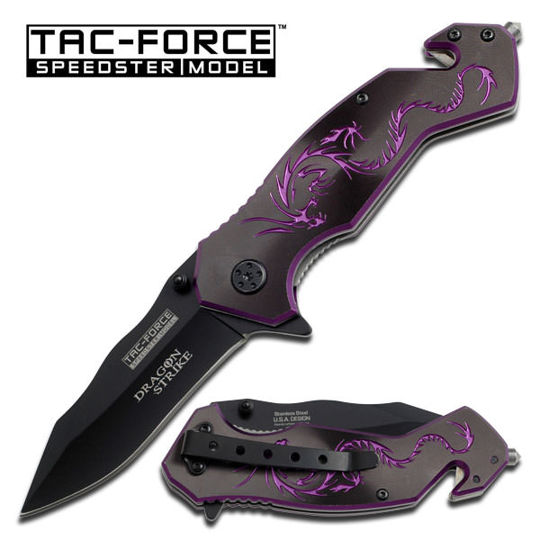 Purple Black Dragon Blade Rescue Spring Assisted Pocket Knife