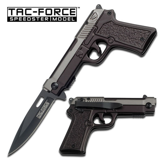 Fully Loaded Spring Assist Pistol Folding Knife - Grey and Black